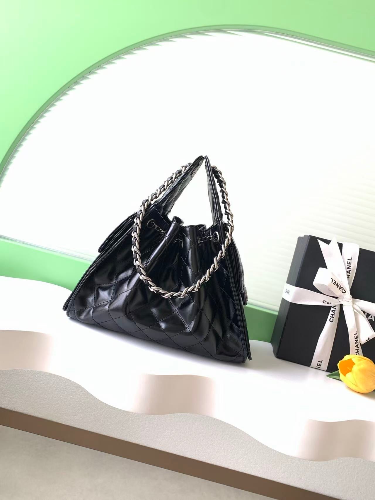 Chanel 2026 Hobo Bag 30cm Black Lambskin Silver Hardware