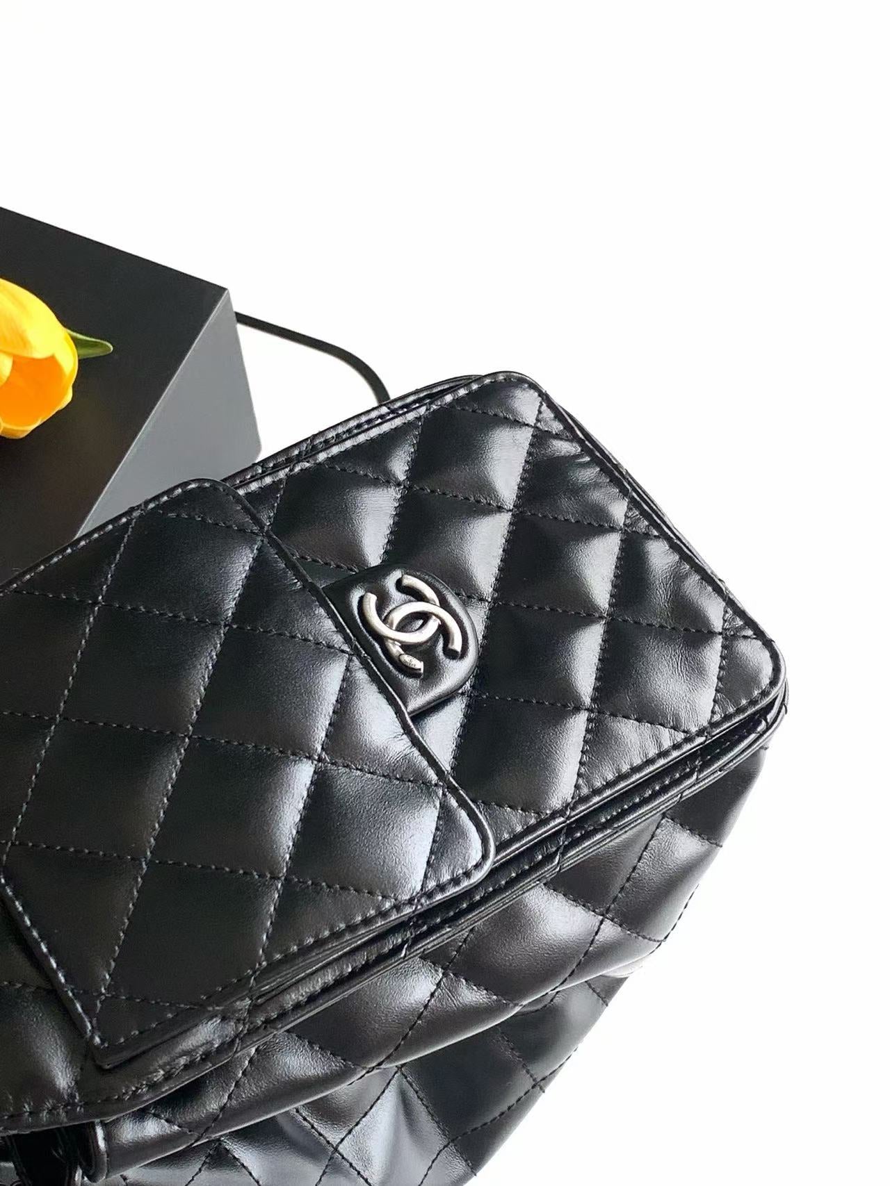 Chanel 2026 Hobo Bag 30cm Black Lambskin Silver Hardware
