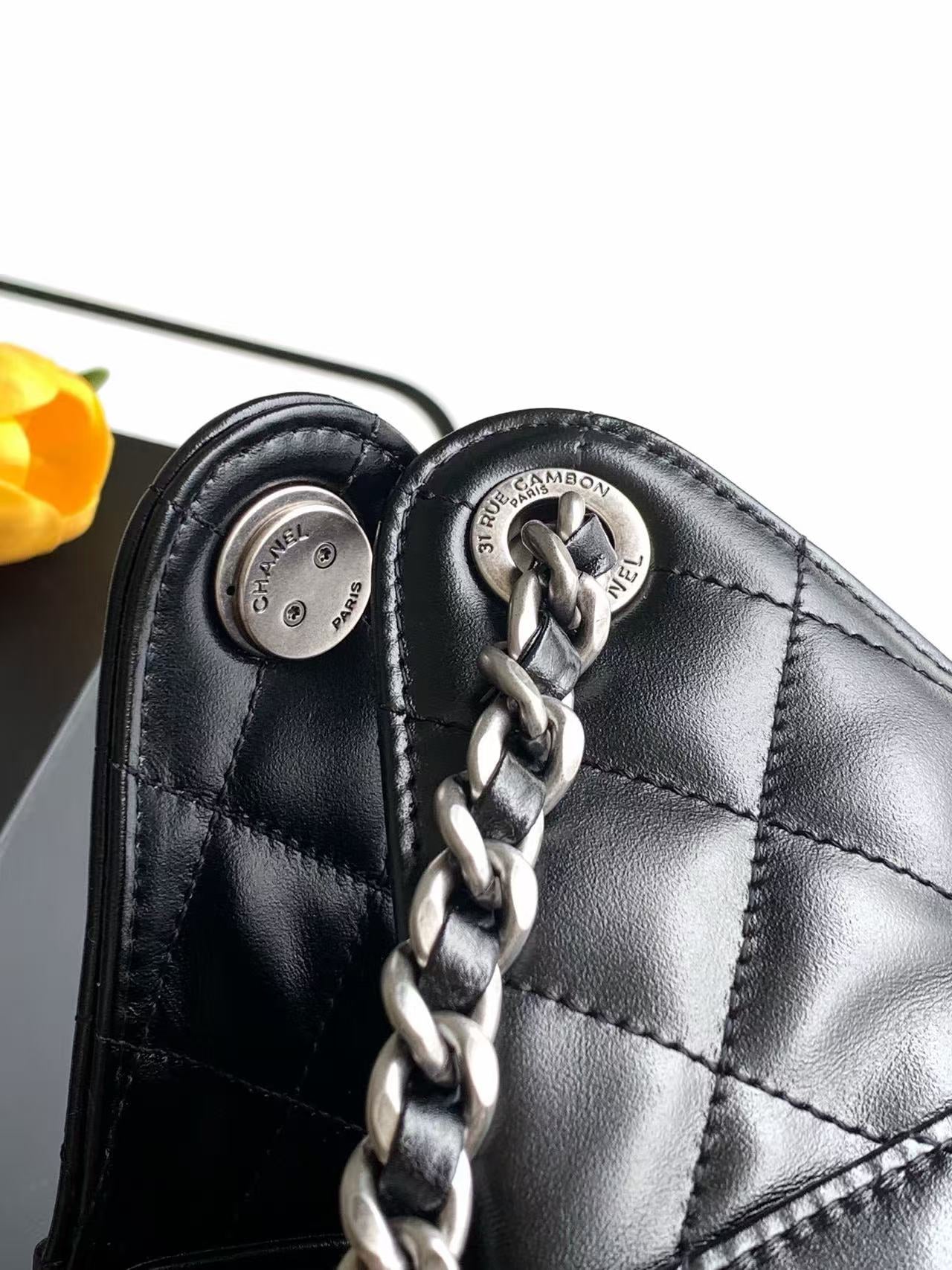 Chanel 2026 Hobo Bag 30cm Black Lambskin Silver Hardware