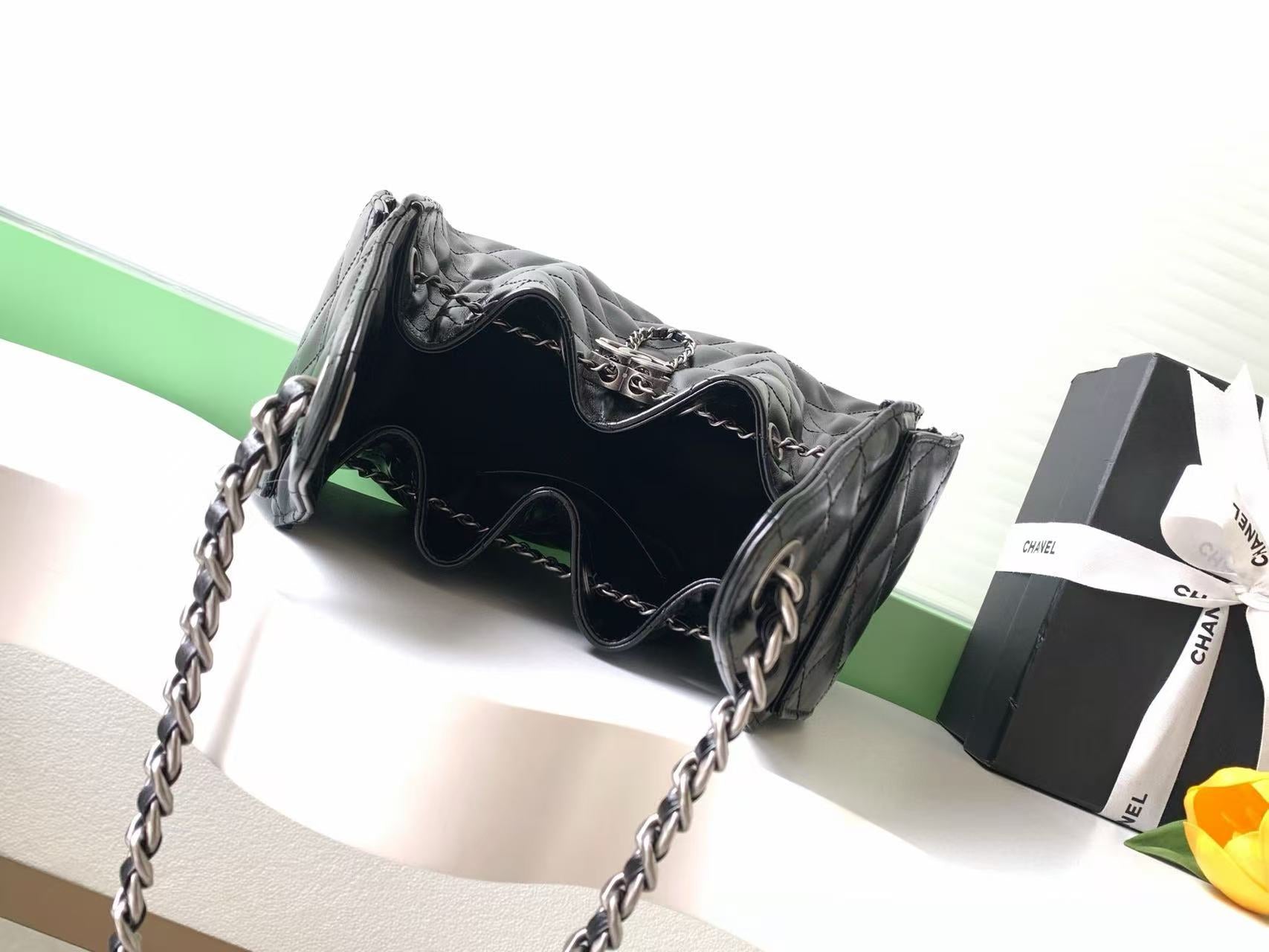 Chanel 2026 Hobo Bag 30cm Black Lambskin Silver Hardware
