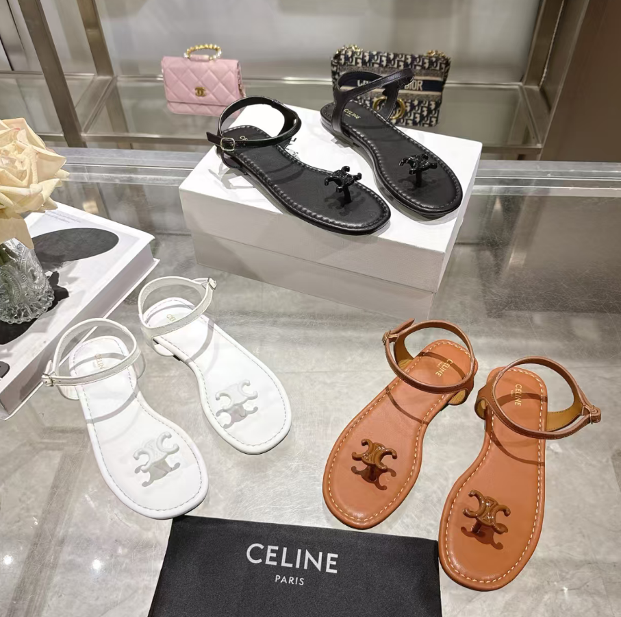Celine 2026 Bay Triomphe Thong Sandals Calfskin