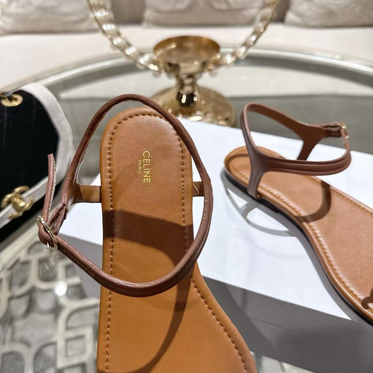 Celine 2026 Bay Triomphe Thong Sandals Calfskin