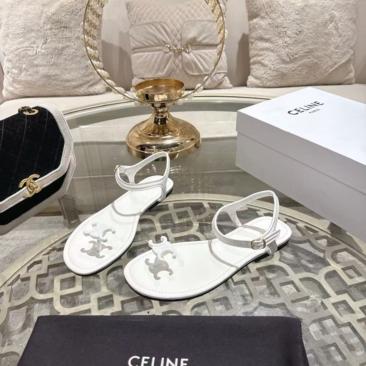Celine 2026 Bay Triomphe Thong Sandals Calfskin