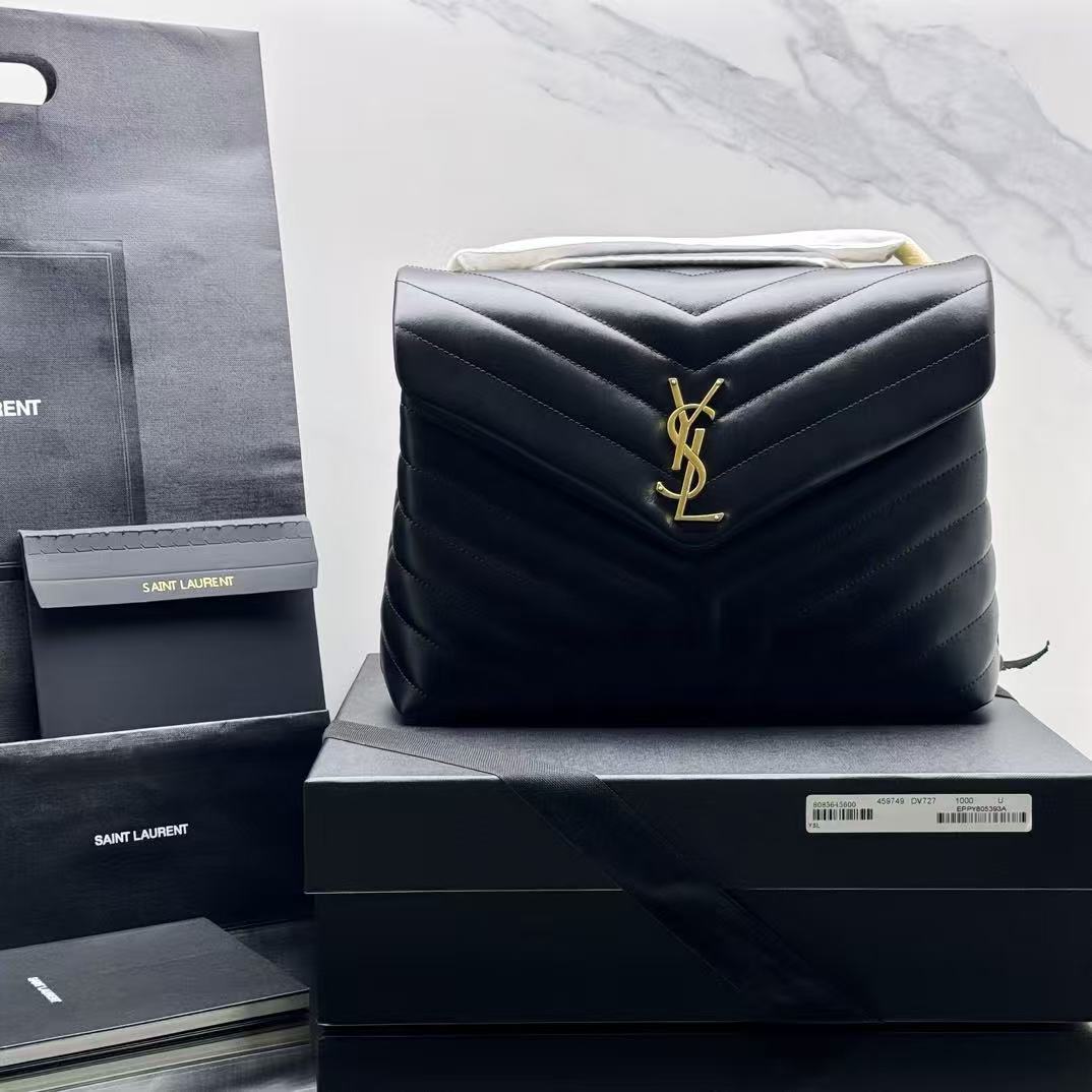 Saint Laurent 2026 Loulou Bag 31cm Black Gold Quilted Leather