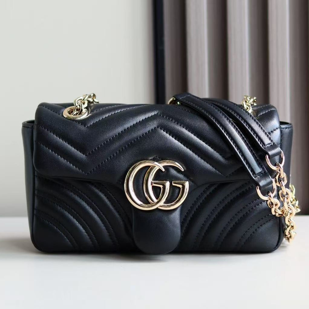 Gucci 2026 GG Marmont Bag 22.5cm Black Lambskin