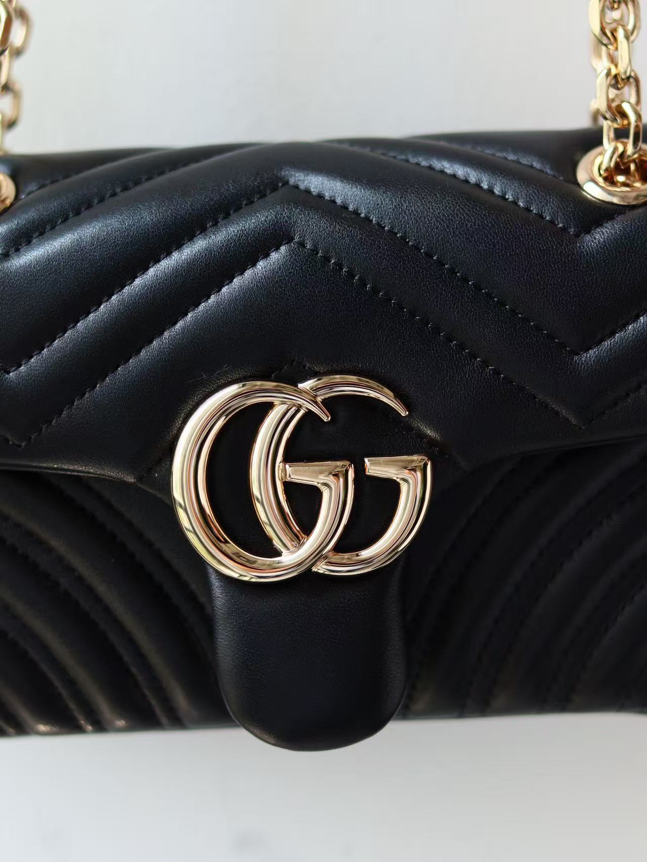Gucci 2026 GG Marmont Bag 22.5cm Black Lambskin