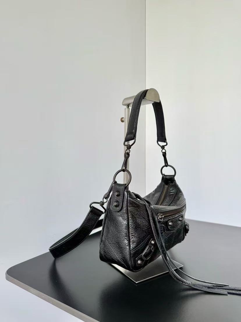 Balenciaga 2026 Le City Moto Bag 22.5cm Black Lambskin