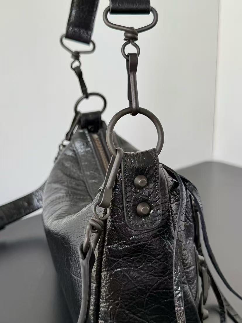 Balenciaga 2026 Le City Moto Bag 22.5cm Black Lambskin