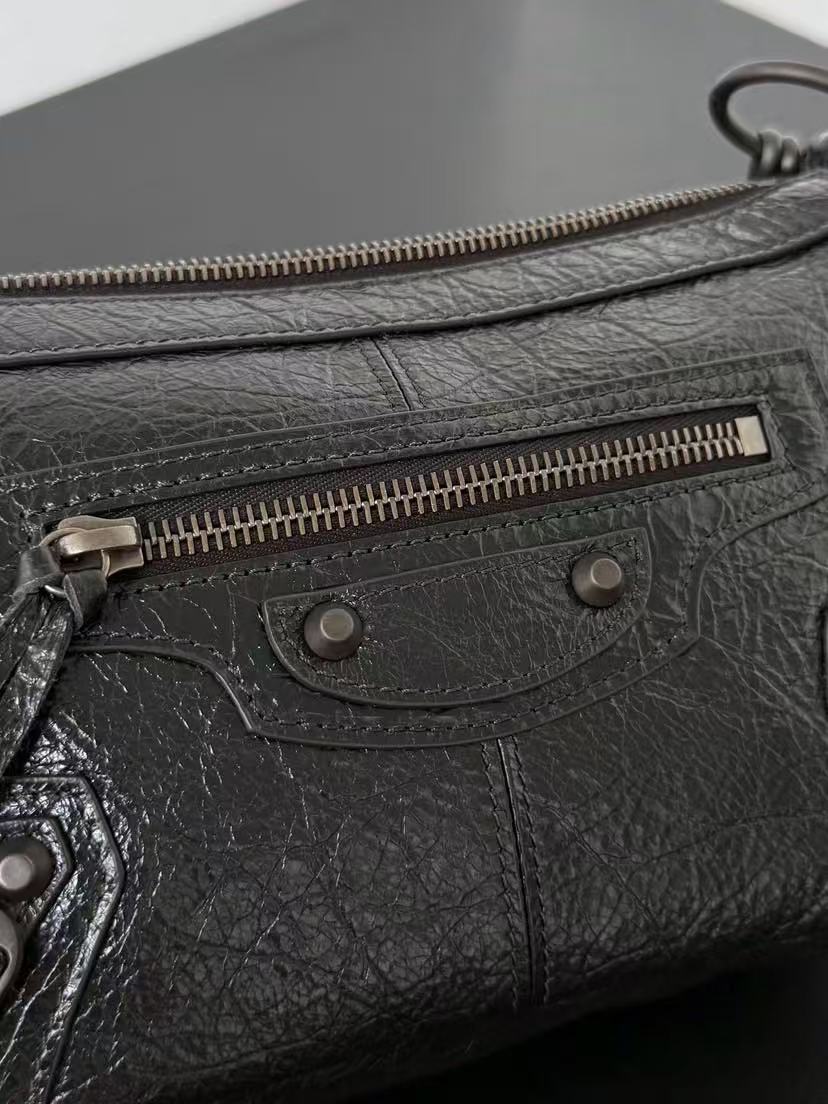 Balenciaga 2026 Le City Moto Bag 22.5cm Black Lambskin