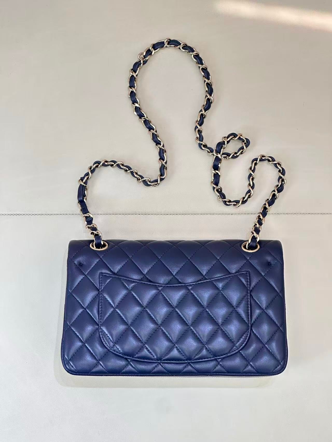 Chanel 202 Classic Double Flap Bag 25cm Navy Blue Quilted Lambskin