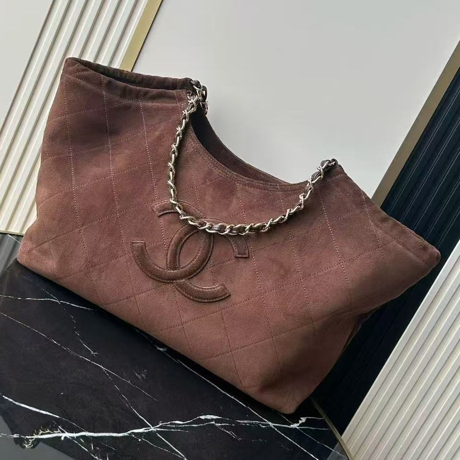 Chanel 2026 Quilted Neo Cabas Shopping Tote Bag 38cm Dark Brown Suede