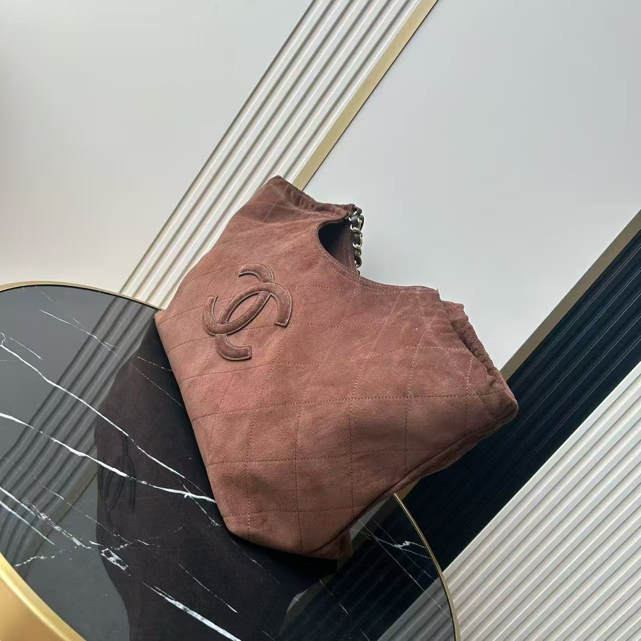 Chanel 2026 Quilted Neo Cabas Shopping Tote Bag 38cm Dark Brown Suede