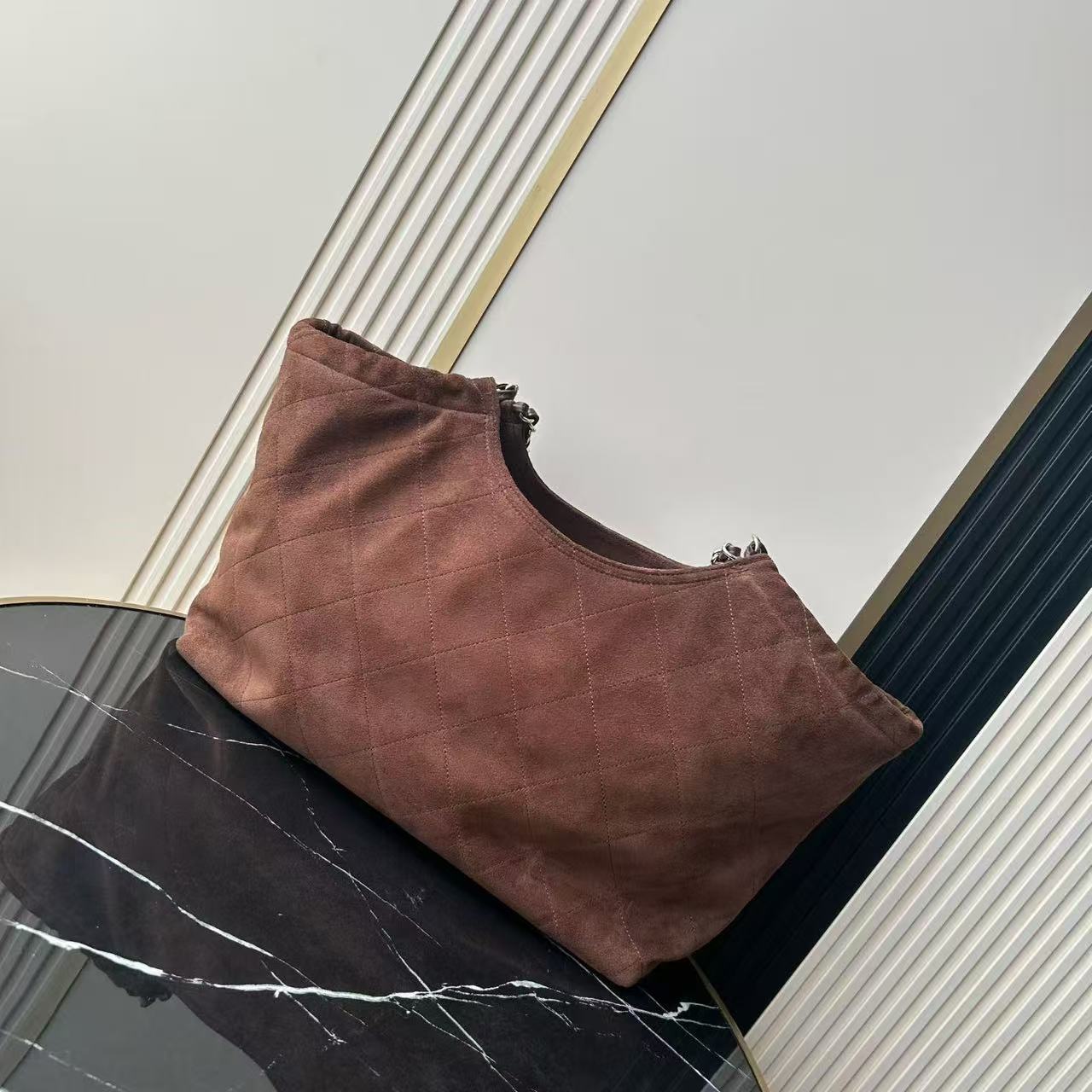 Chanel 2026 Quilted Neo Cabas Shopping Tote Bag 38cm Dark Brown Suede