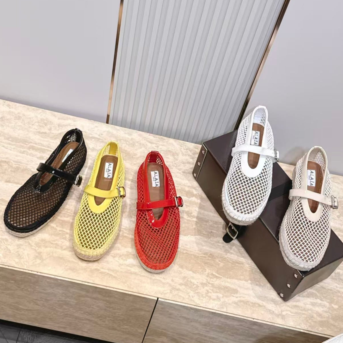 Alaia 2026 Espadrilles Multicolors Fishnet And Patent Leather