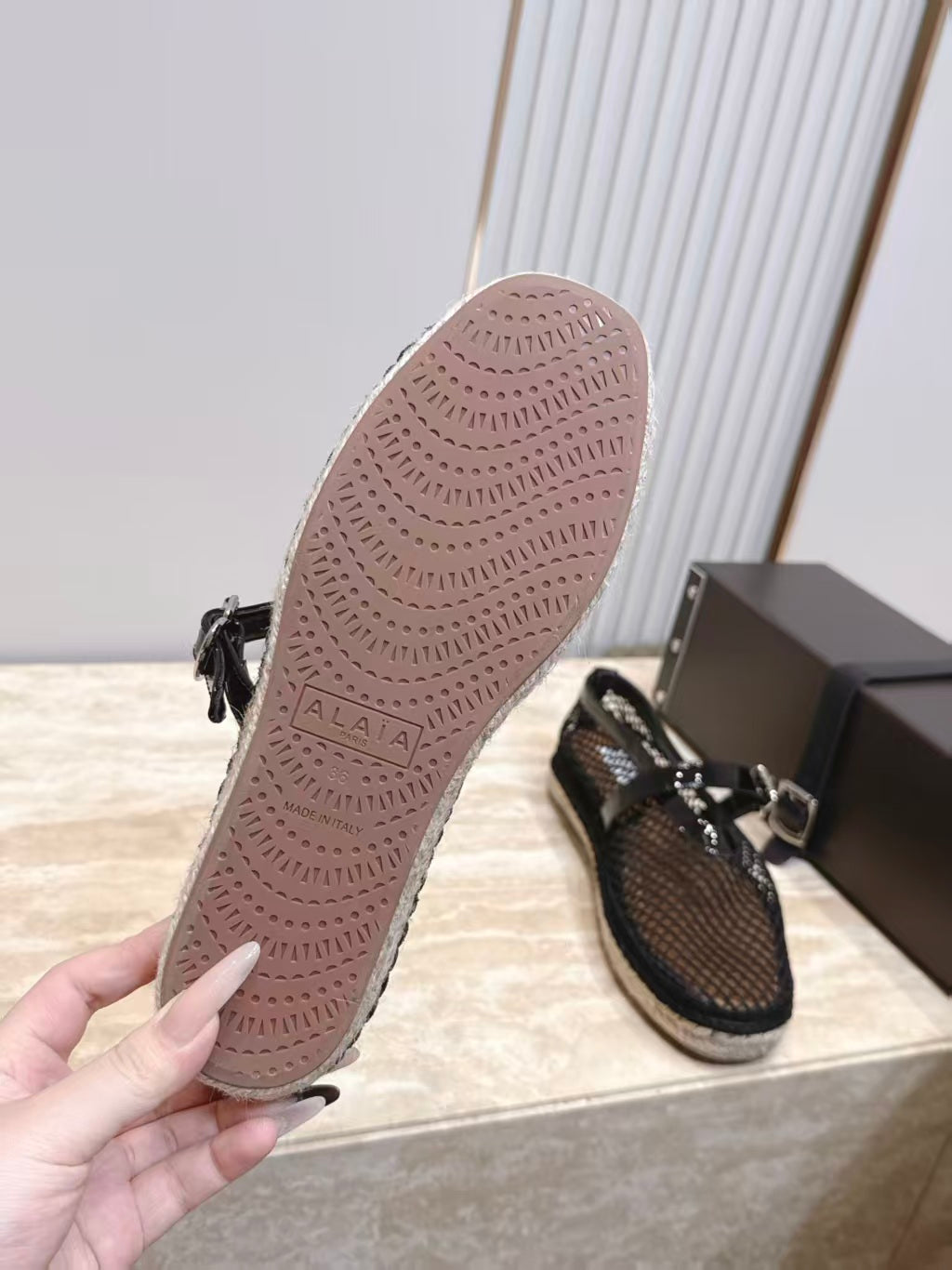 Alaia 2026 Espadrilles Multicolors Fishnet And Patent Leather