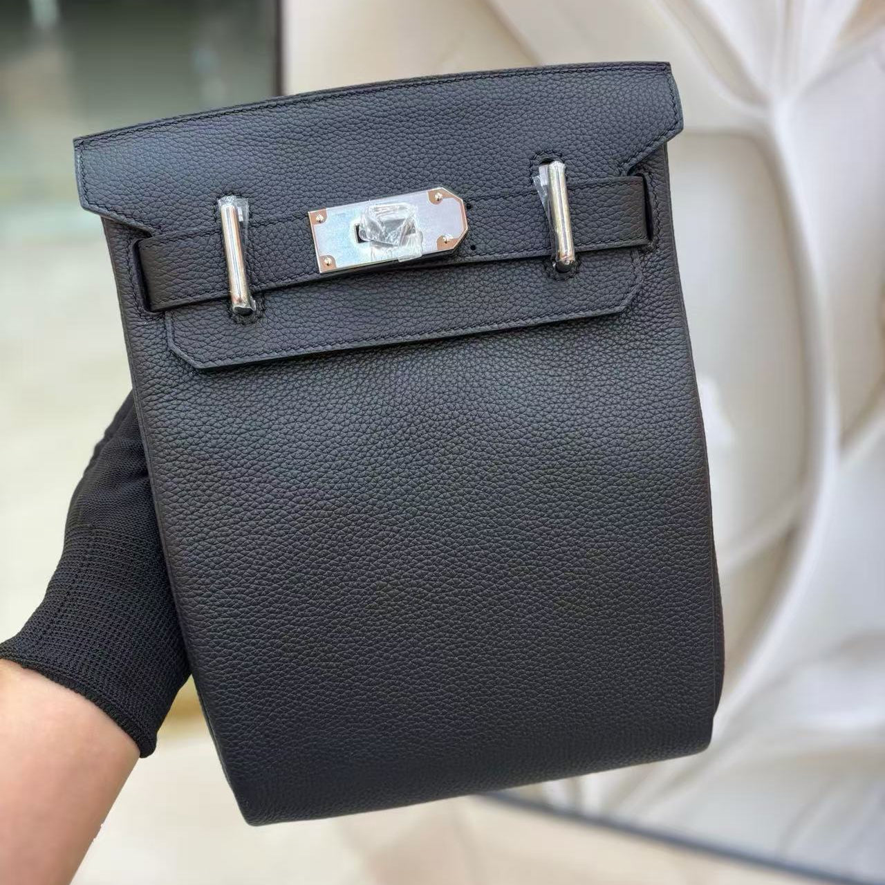 Hermes 2026 Hac a Dos PM Bag 21cm Black Silver Togo Leather