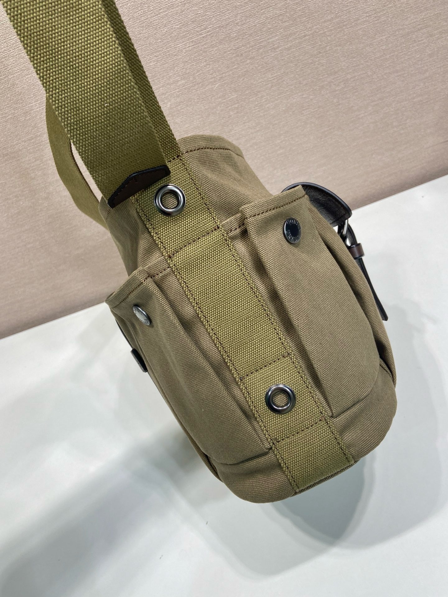 Prada 2026 Route Bag 24.5cm Khaki Canvas Leather