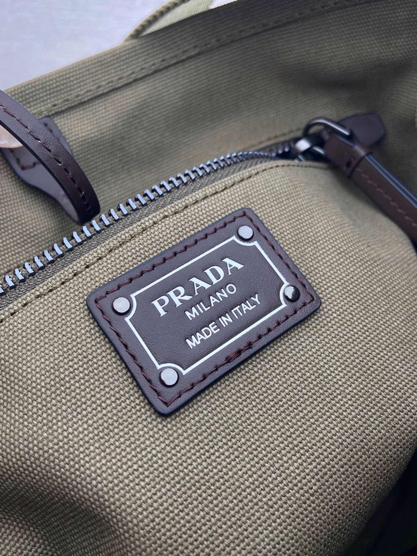 Prada 2026 Route Bag 24.5cm Khaki Canvas Leather