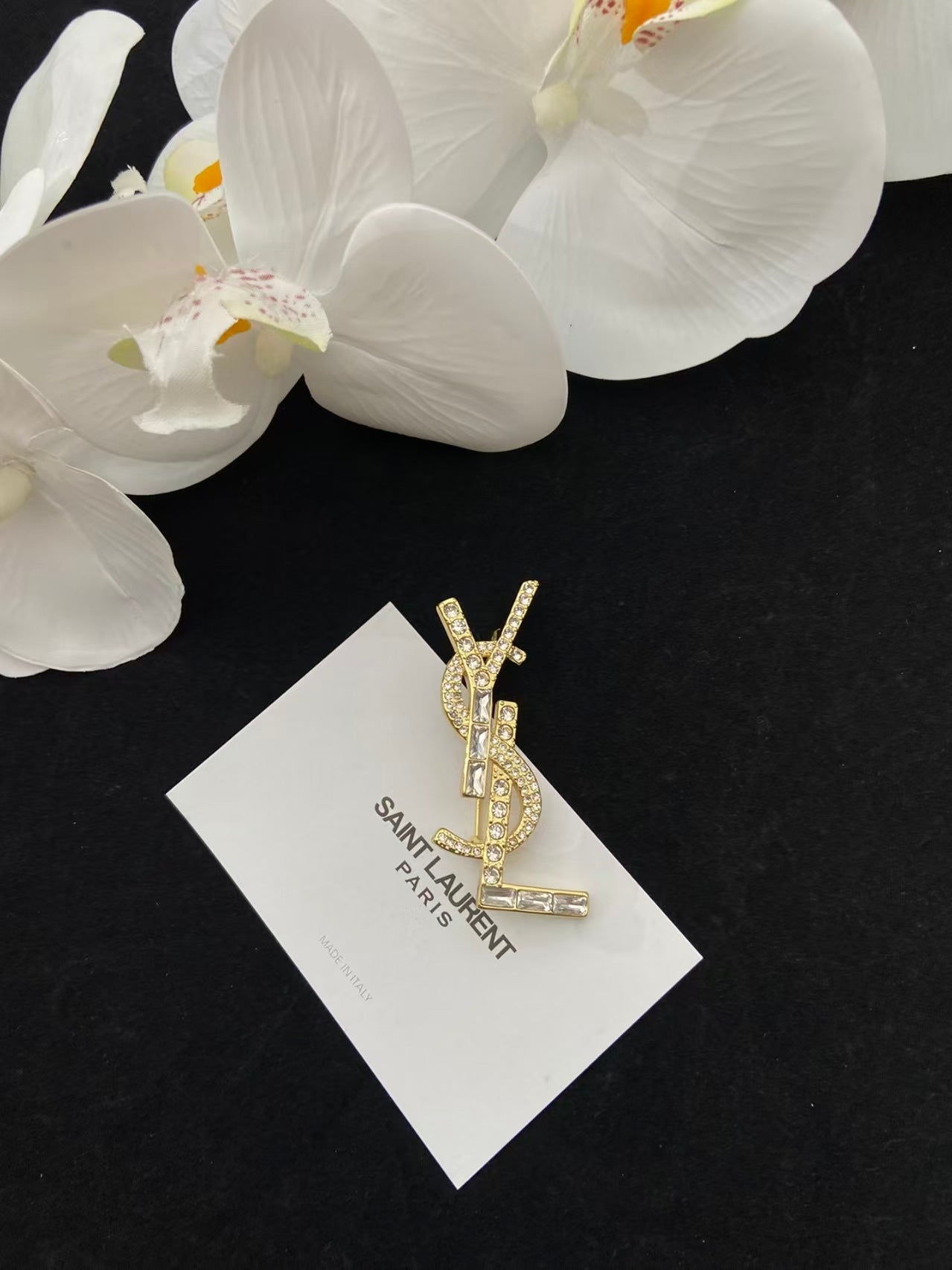 YSL Brooch With Sparkling Crystals