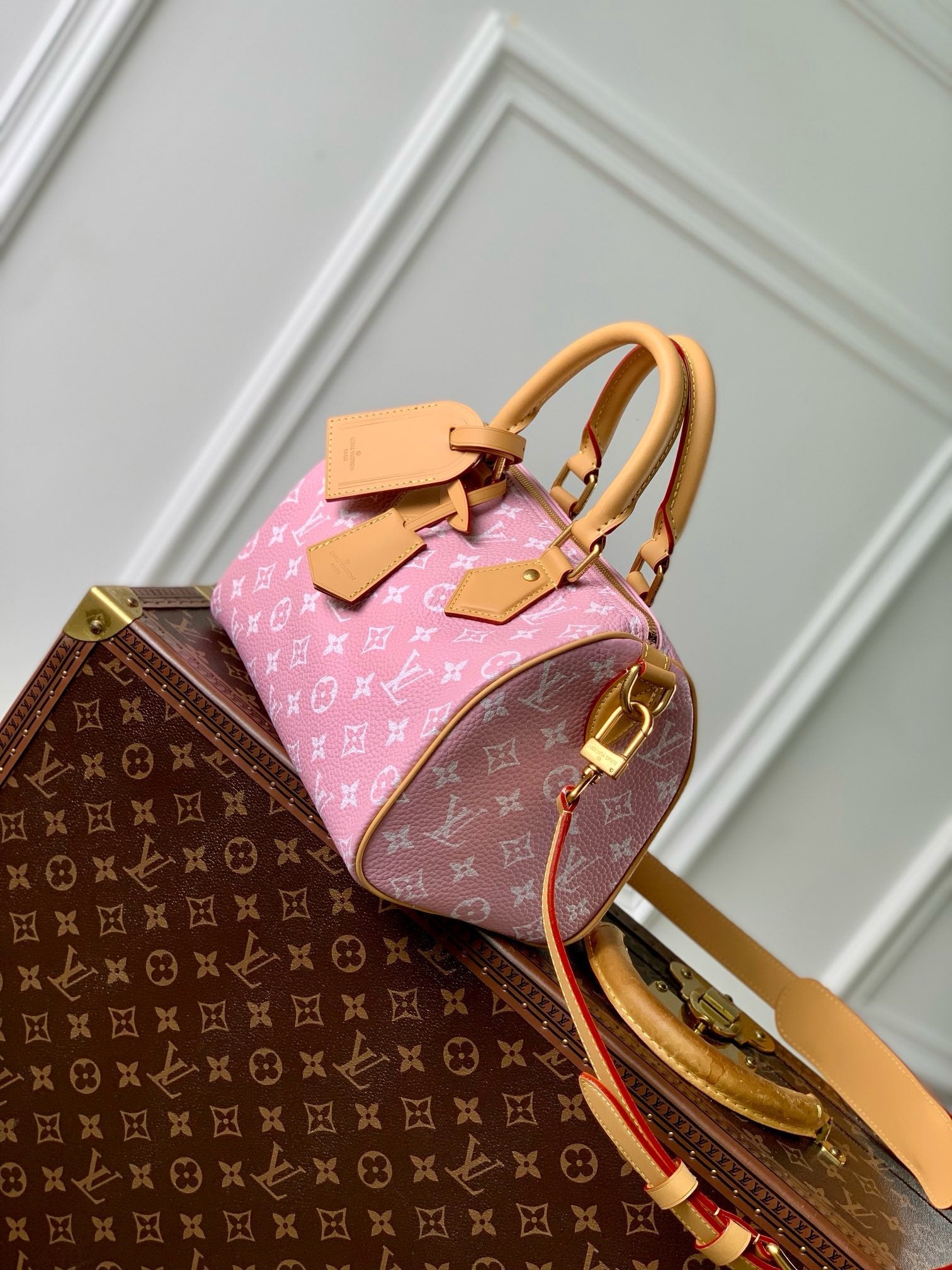 LV 2026 Speedy Bandouliere Bag 25cm Pink Cowhide