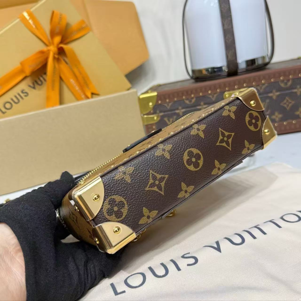 LV 2026 Vanity Pouch Trunk Beige Brown Canvas Cowhide