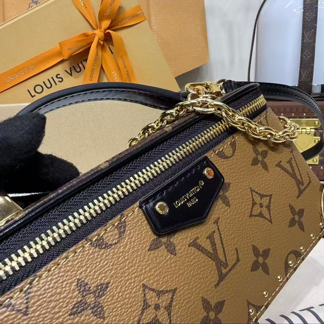 LV 2026 Vanity Pouch Trunk Beige Brown Canvas Cowhide