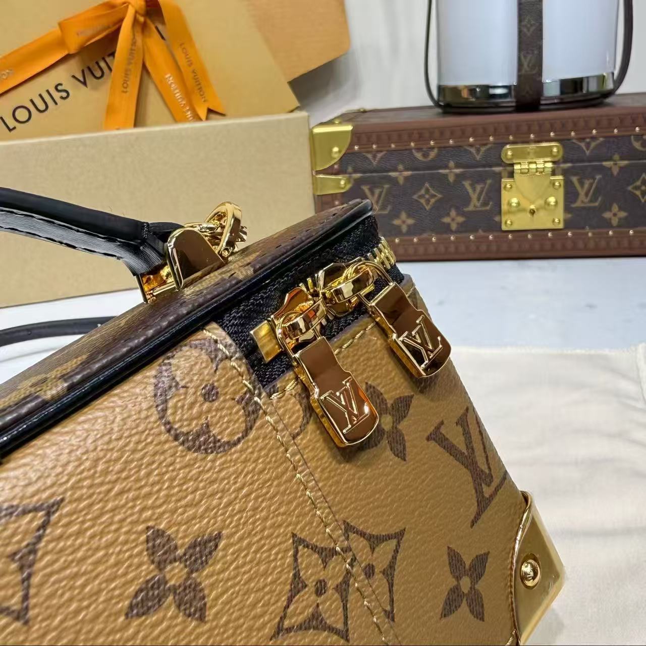 LV 2026 Vanity Pouch Trunk Beige Brown Canvas Cowhide