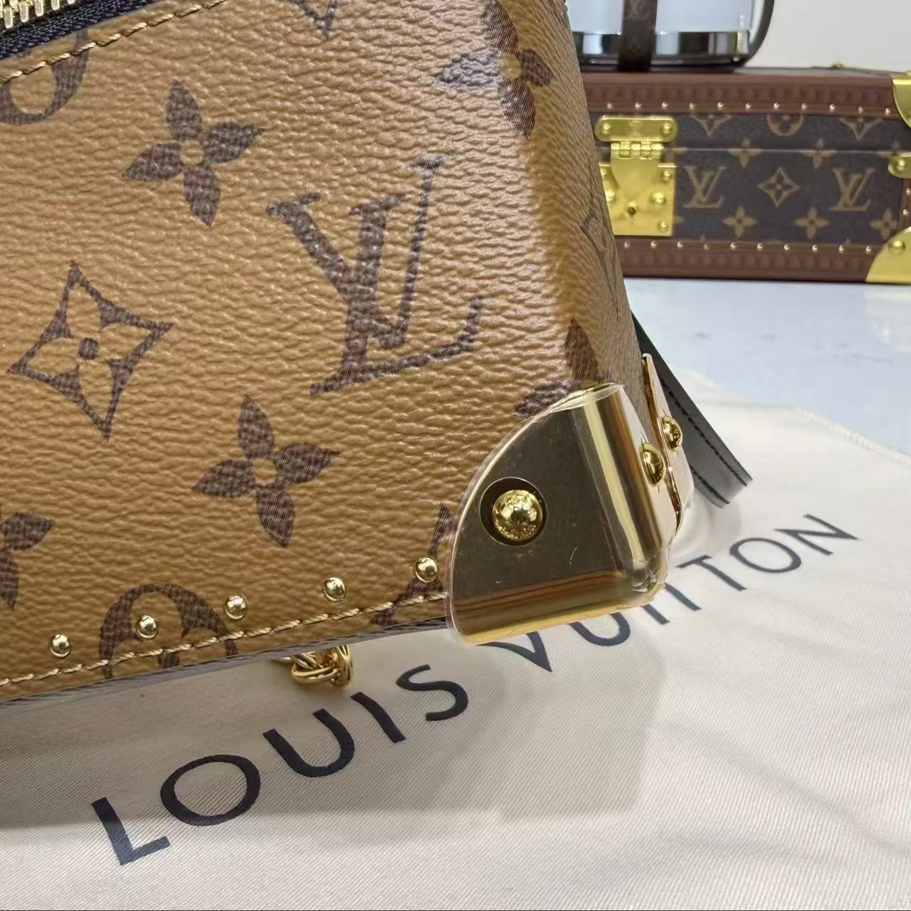 LV 2026 Vanity Pouch Trunk Beige Brown Canvas Cowhide