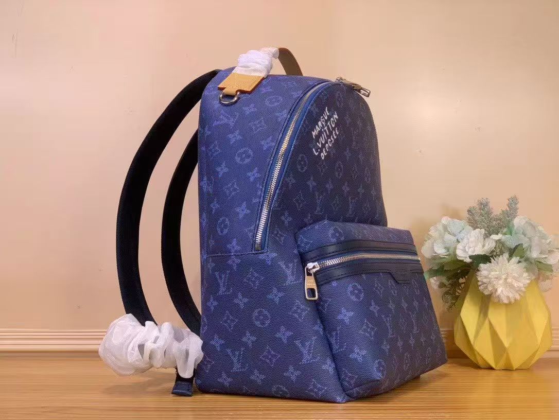 LV 2026 Discovery Backpack PM 40cm Blue Canvas Cowhide
