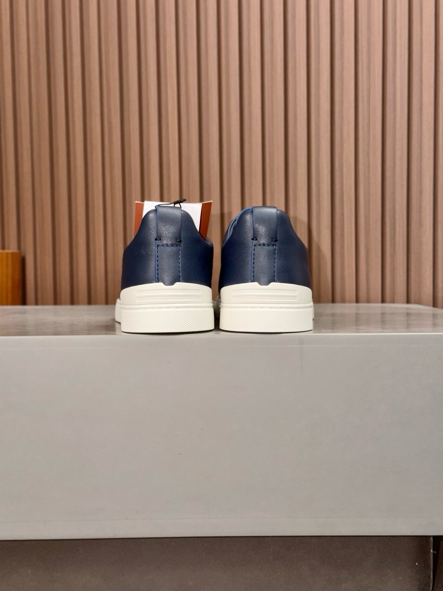 Zegna 2026 Triple Stitch Sneaker Navy Blue White Sheepskin