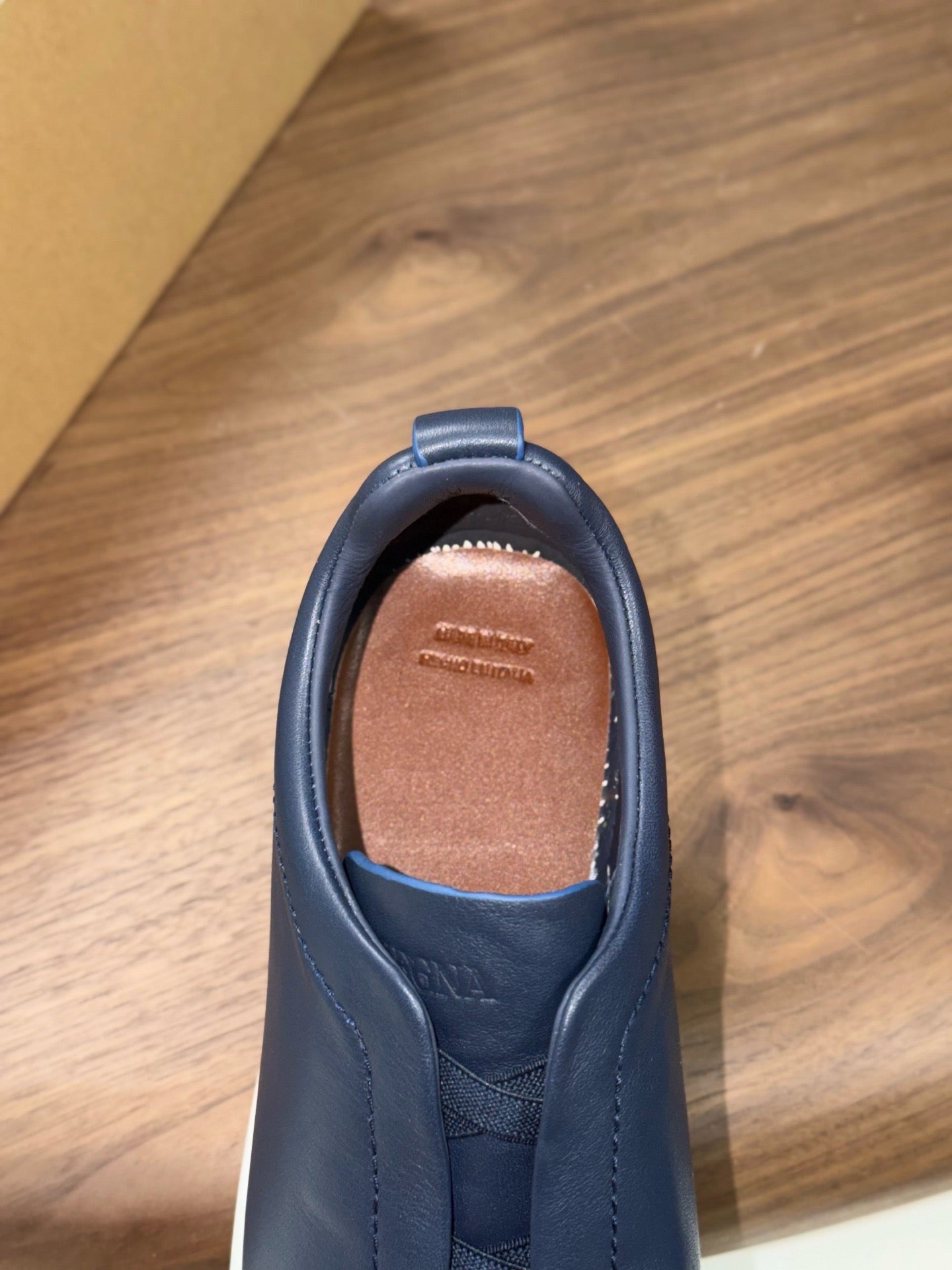 Zegna 2026 Triple Stitch Sneaker Navy Blue White Sheepskin