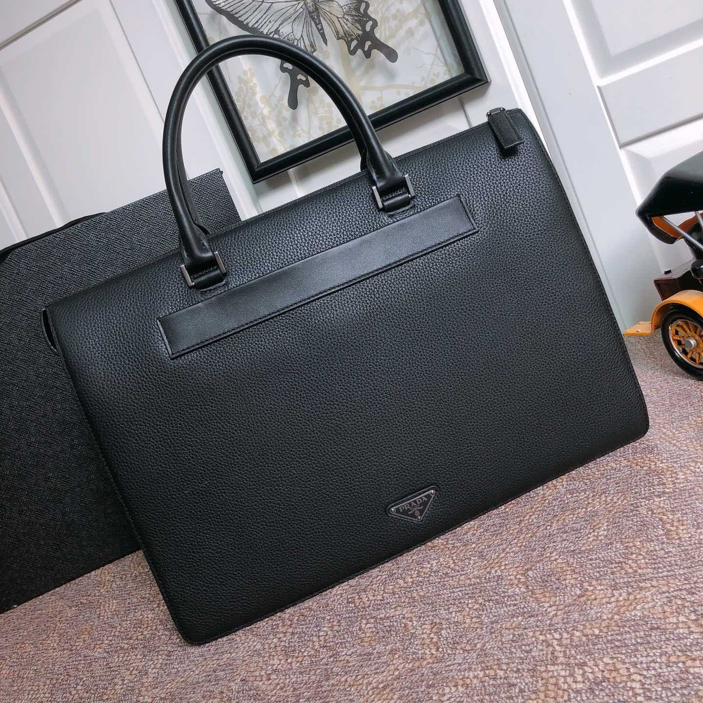 Prada 2026 Briefcase 40cm Black Grained Leather