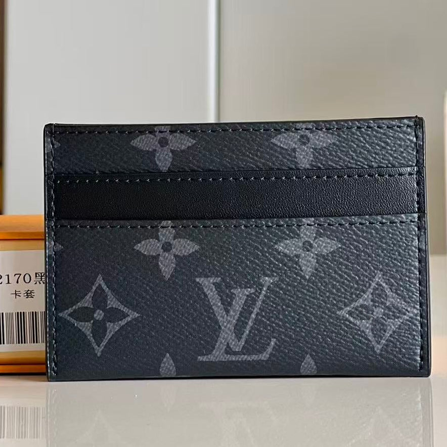 LV 2026 Card Holder Black Mix Dark Grey Monogram Eclipse Canvas Cowhide