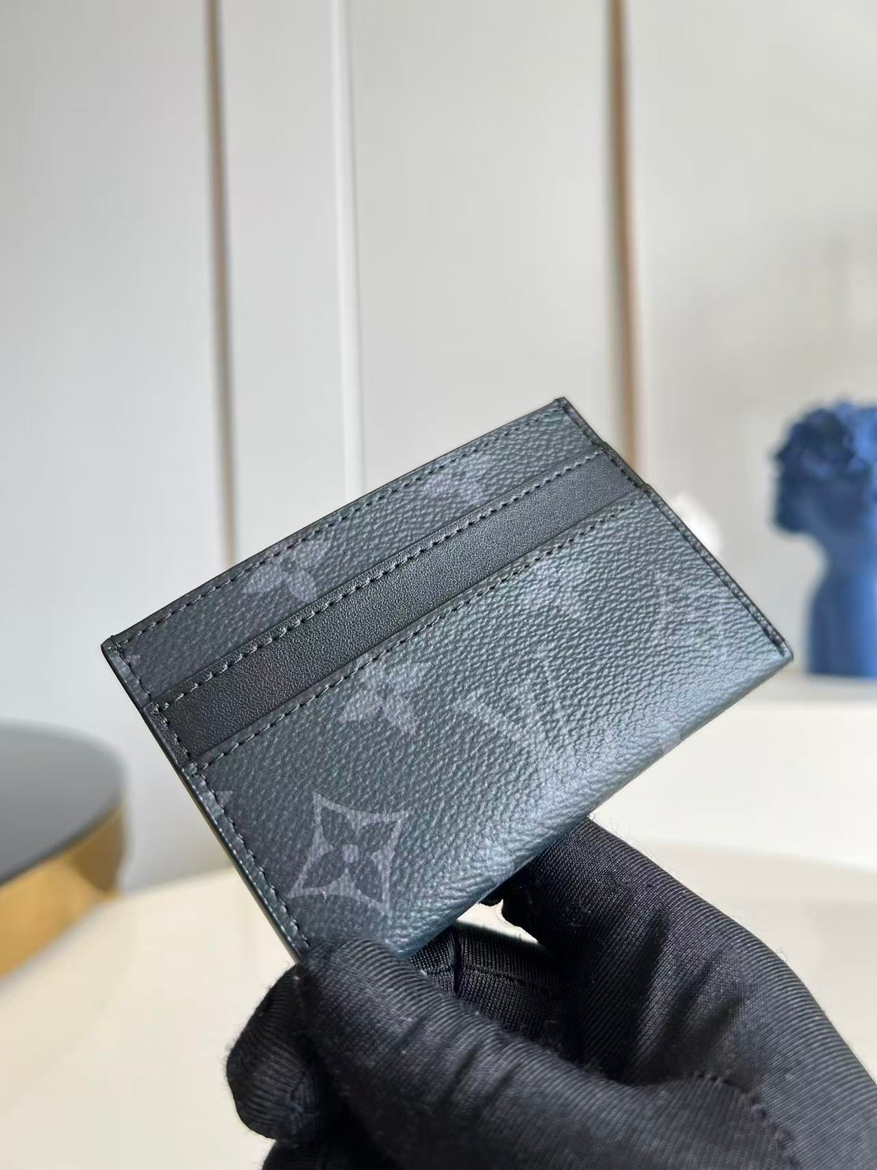 LV 2026 Card Holder Black Mix Dark Grey Monogram Eclipse Canvas Cowhide
