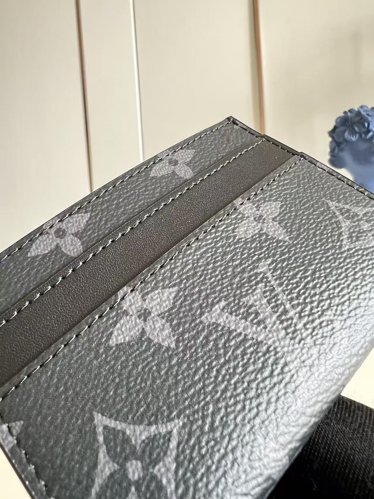 LV 2026 Card Holder Black Mix Dark Grey Monogram Eclipse Canvas Cowhide