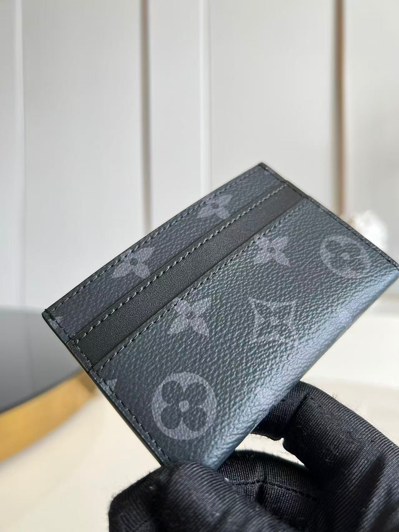 LV 2026 Card Holder Black Mix Dark Grey Monogram Eclipse Canvas Cowhide