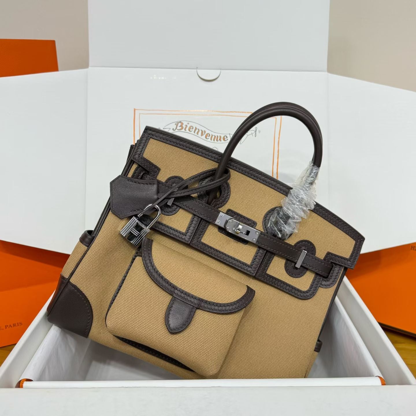 Hermes 2026 Birkin Cargo Bag 25cm Canvas mix Swift Leather