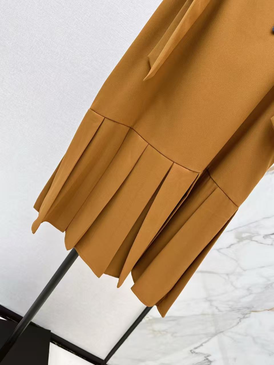 LV 2026 Monogram Knot Pleat Hem Dress Tan Polyester