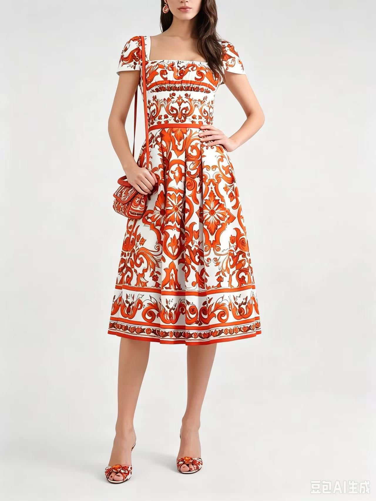Dolce & Gabbana 2026 Majolica-print Poplin Dress Multicolors Cotton