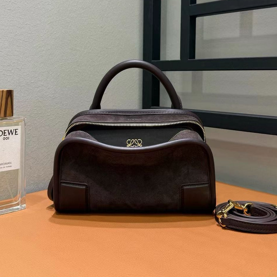 Loewe 2026 Amazona Bag 20cm Dark Chestnut Suede Leather