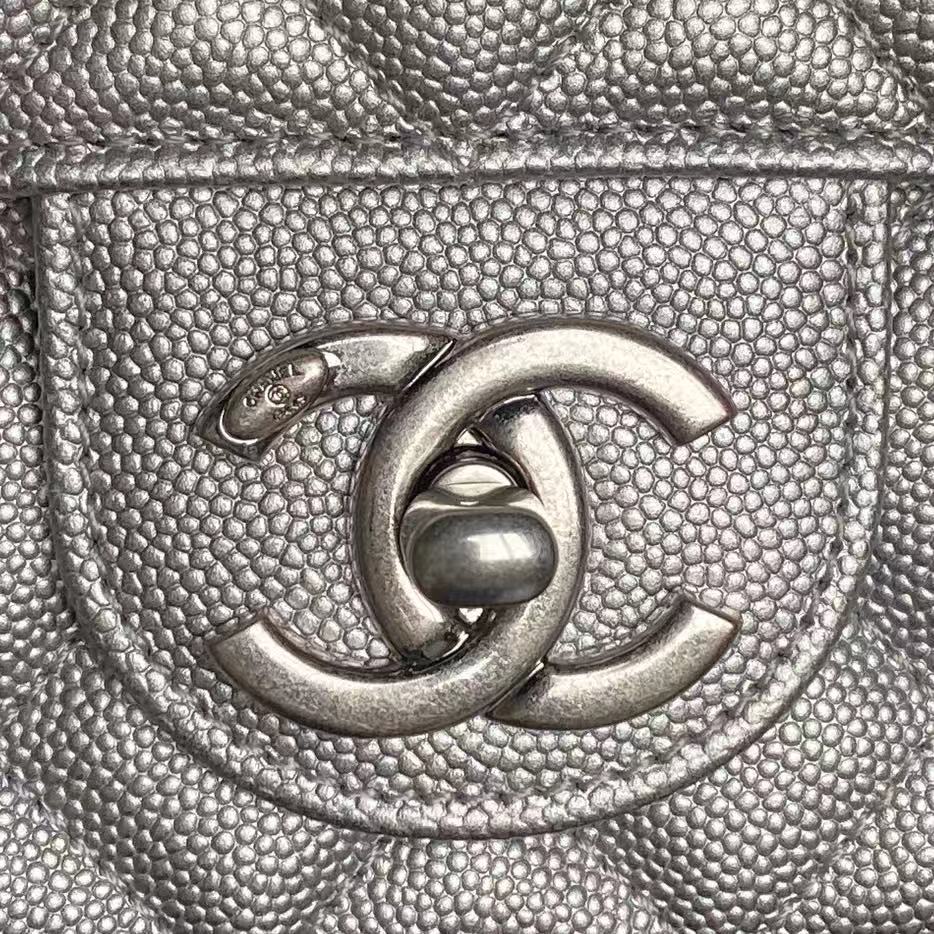 Chanel 2026 Classic Flap Bag 23.5cm Silver Grained Cowhide