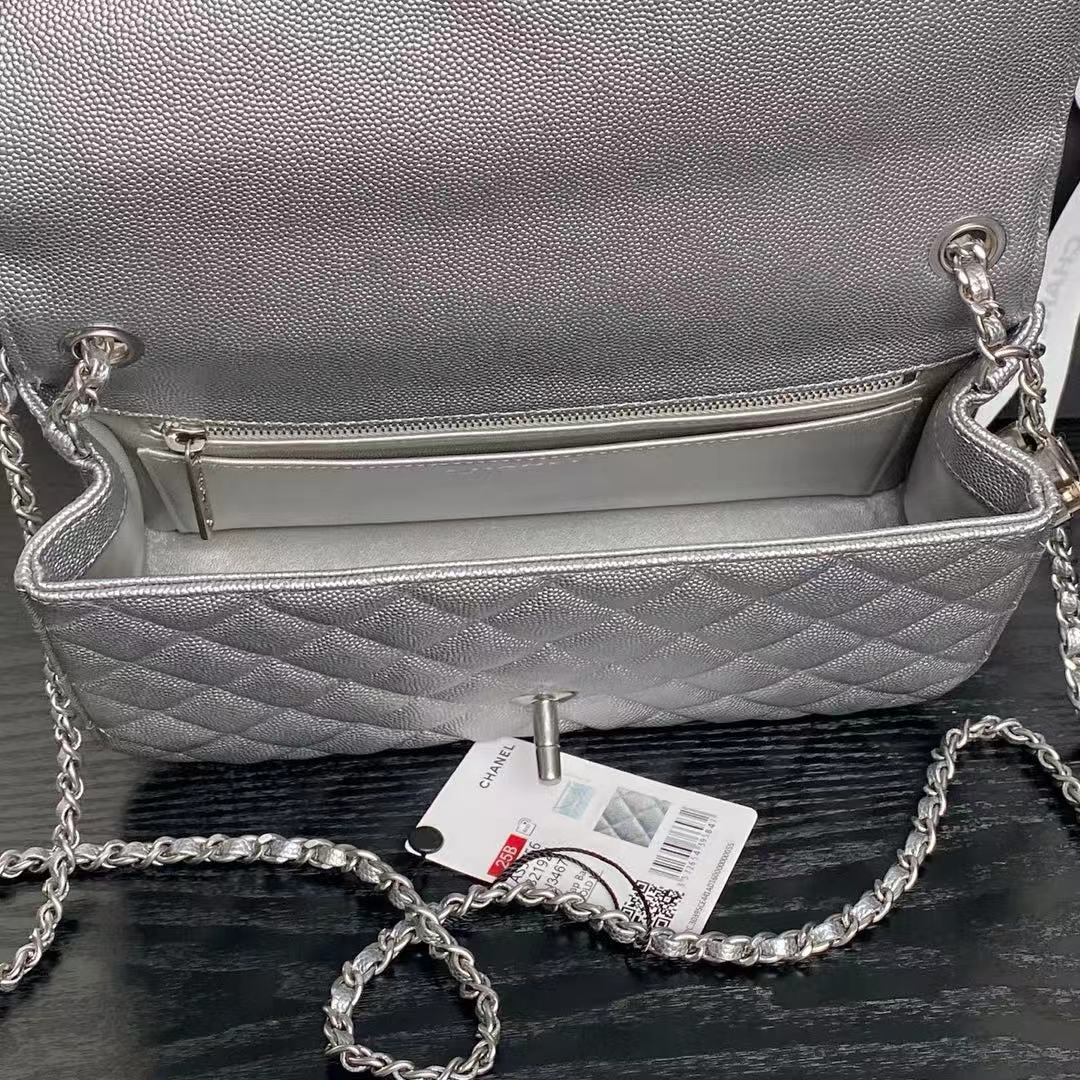 Chanel 2026 Classic Flap Bag 23.5cm Silver Grained Cowhide