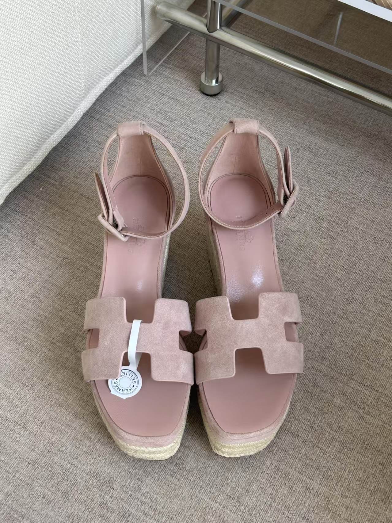 Hermes 2026 Elda Espadrille Pink Suede Leather