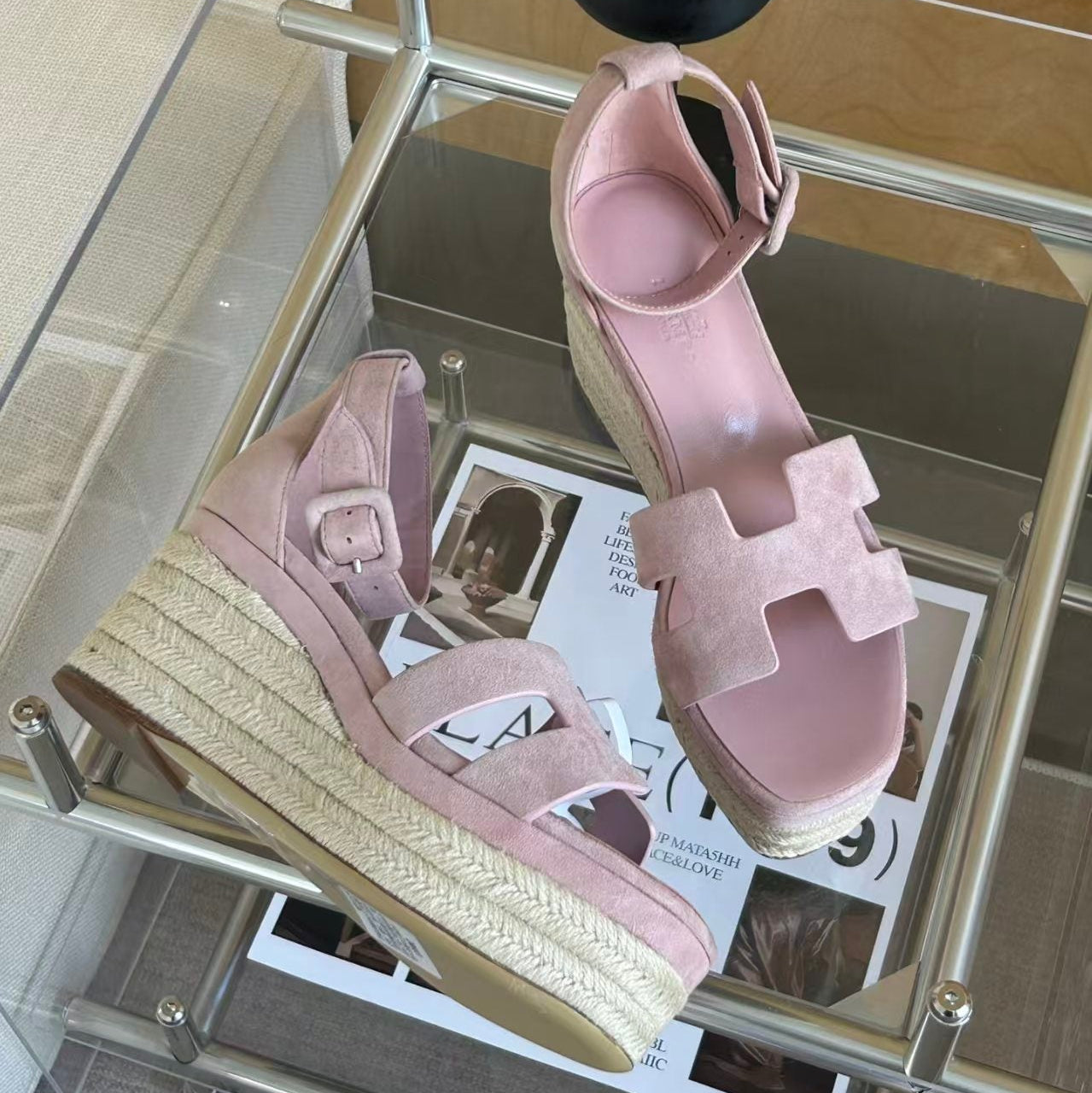 Hermes 2026 Elda Espadrille Pink Suede Leather