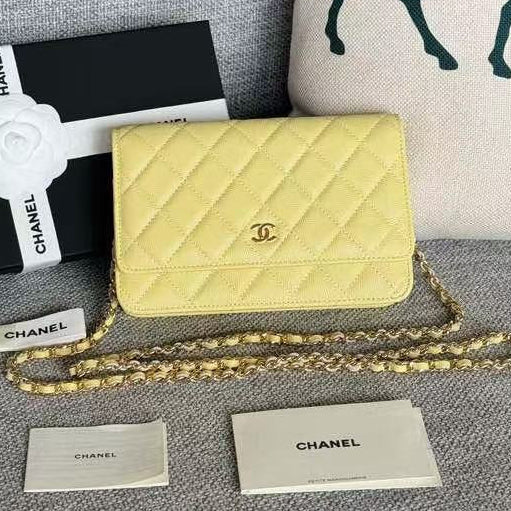 Chanel 2026 WOC Crossbody Bag 19cm Yellow Quilted Caviar Leather