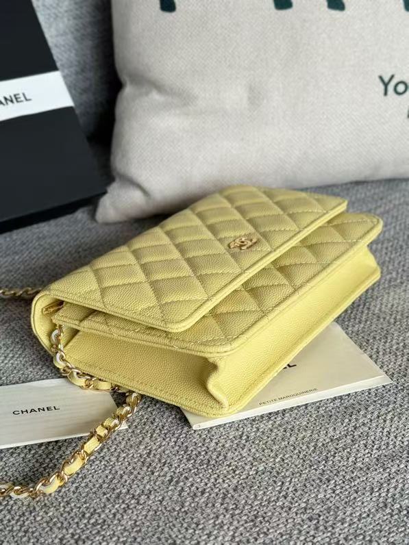 Chanel 2026 WOC Crossbody Bag 19cm Yellow Quilted Caviar Leather