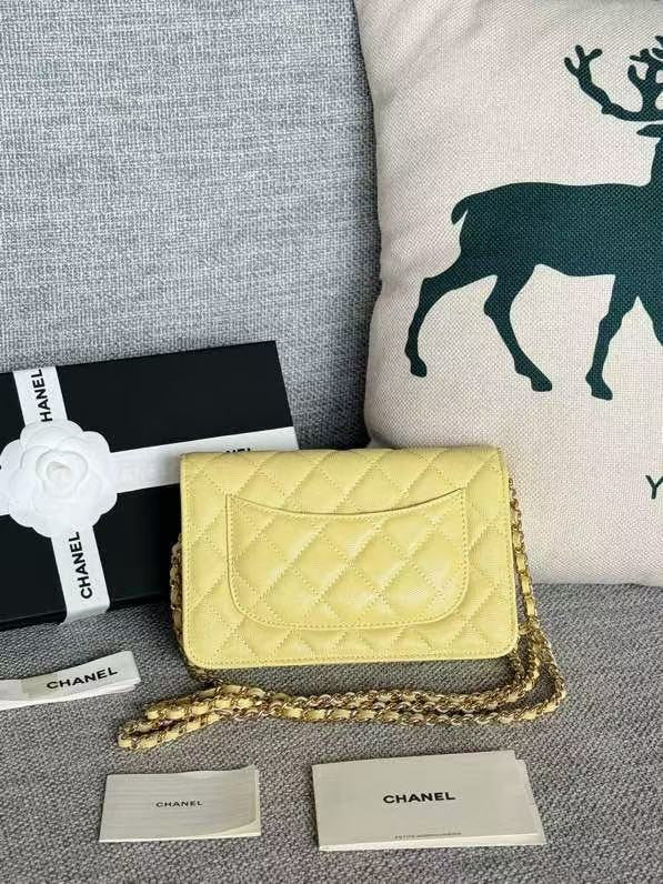 Chanel 2026 WOC Crossbody Bag 19cm Yellow Quilted Caviar Leather
