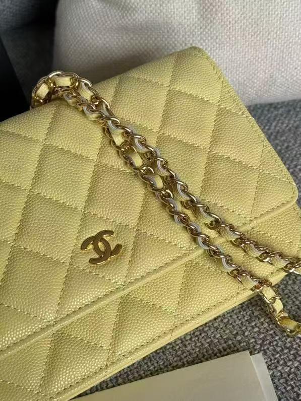 Chanel 2026 WOC Crossbody Bag 19cm Yellow Quilted Caviar Leather