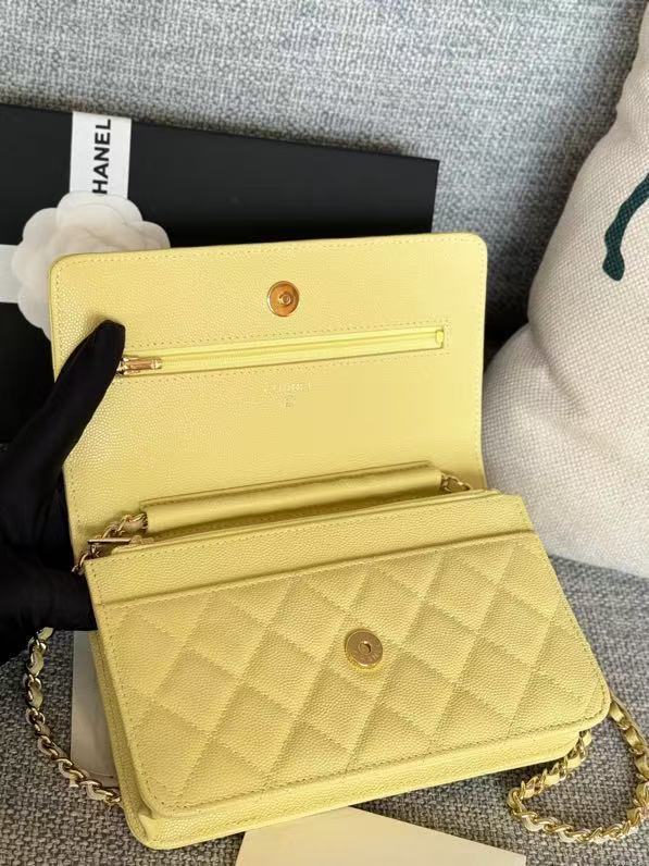 Chanel 2026 WOC Crossbody Bag 19cm Yellow Quilted Caviar Leather