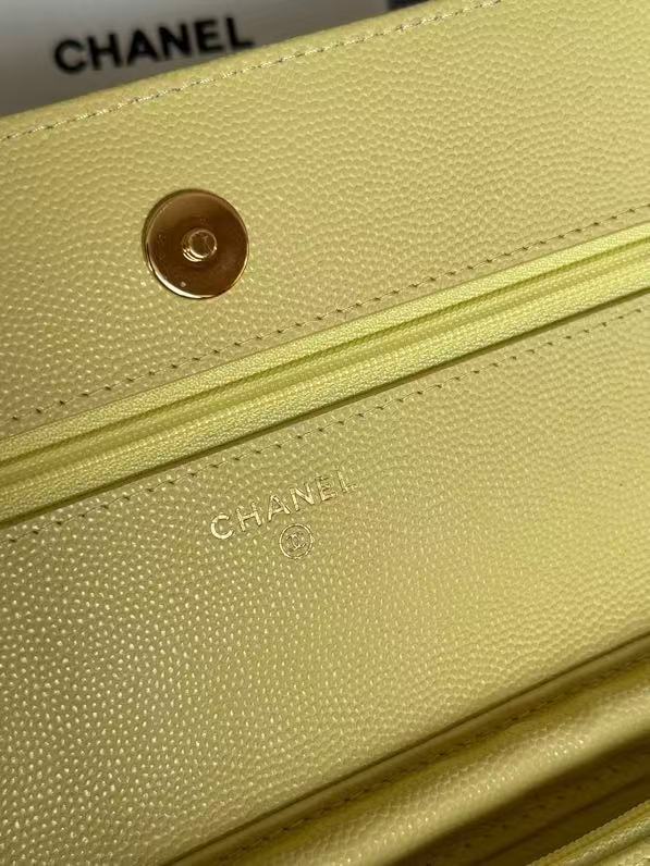 Chanel 2026 WOC Crossbody Bag 19cm Yellow Quilted Caviar Leather